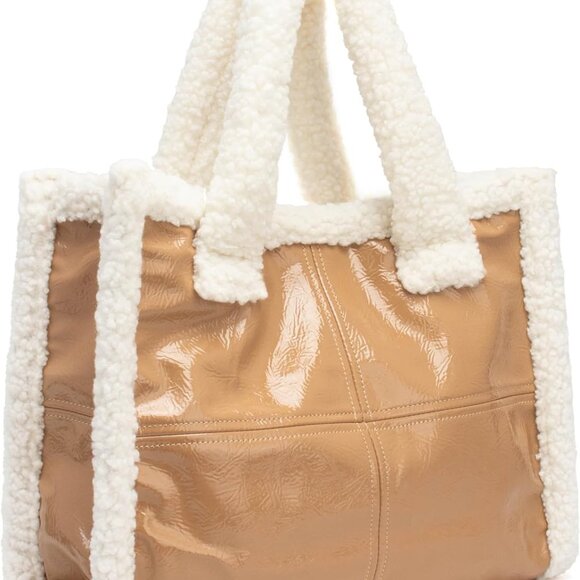 Faux Fur Tote Bag for Women PU Leather Shearling Shoulder Handbag - Picture 1 of 8